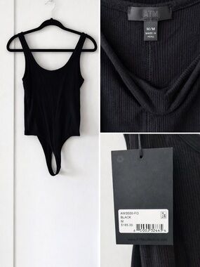 ATM Ribbed Black Scoop Neck Bodysuit